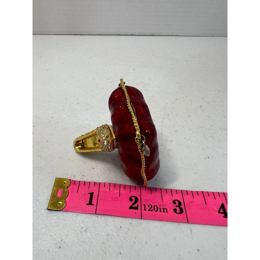 Vintage Enamel High Heel Shoe on Red‎ Pillow Trinket Box Rhinestone Jeweled Gold